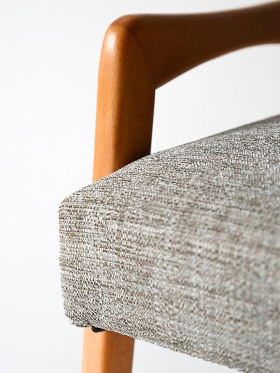 Image 1 of Poggiapiedi vintage in rovere scandinavo con rivestimento grigio