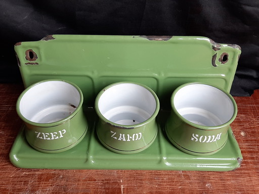 Antique sand, soap, and soda rack