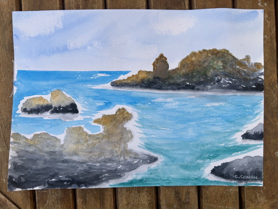 Image 1 of Watercolor seaside landscape