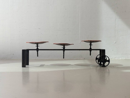 ndustrielle Sitzbank von KARE Design mit verstellbaren Ledersitzen, 2000er Jahre