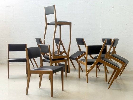 Vintage upholstered chairs made of beech wood, 1960s – Dining chairs, Leather (photo 2 of 12)