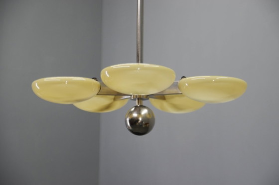 Image 1 of Uitzonderlijke Art Deco functionalistische kroonluchter met vernikkelde afwerking, jaren 1930