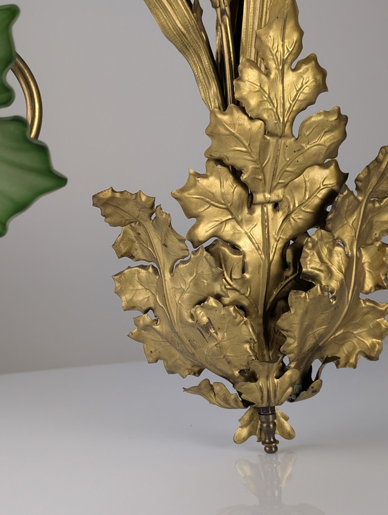 Image 1 of Jugendstil-Wandleuchter aus Kastanienblättern und grünem Glas, 1900er Jahre