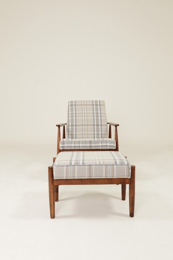 Image 1 of Set vintage di poltrona e poggiapiedi Tartan Royal Design Stile metà secolo, 1960