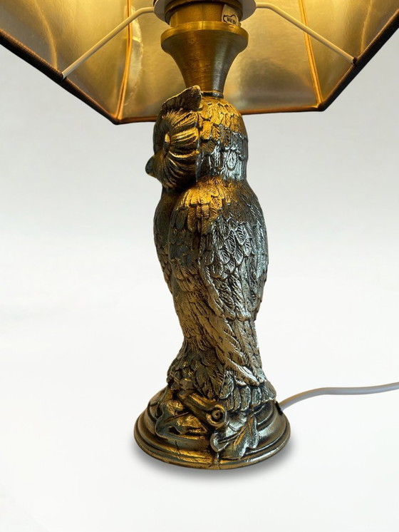 Image 1 of Lampe chouette vintage en métal doré – Deknudt – style Hollywood Regency