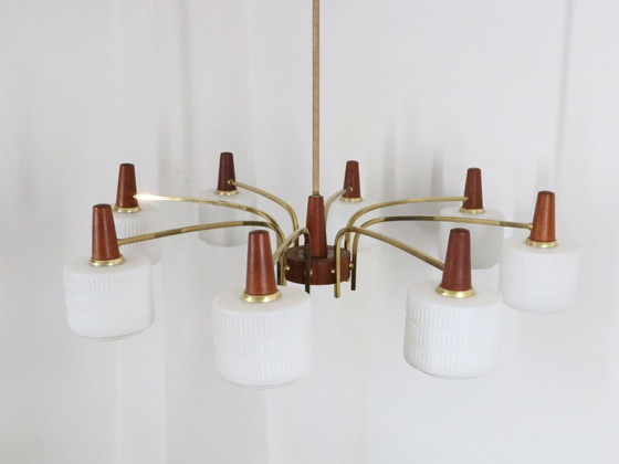 Image 1 of XL Lustre Vintage Design Danois Teck Verre Laiteux