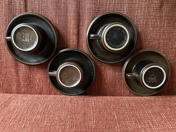 Image 1 of Vintage Arabia Finland 6-72: 4 Low and 4 High Coffee Cups + Saucer
