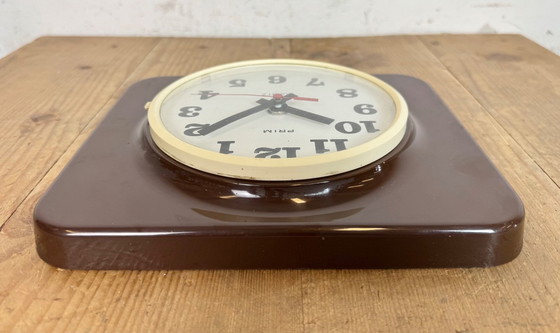 Image 1 of Vintage Brown Plastic Wall Clock from Prim, 1970s