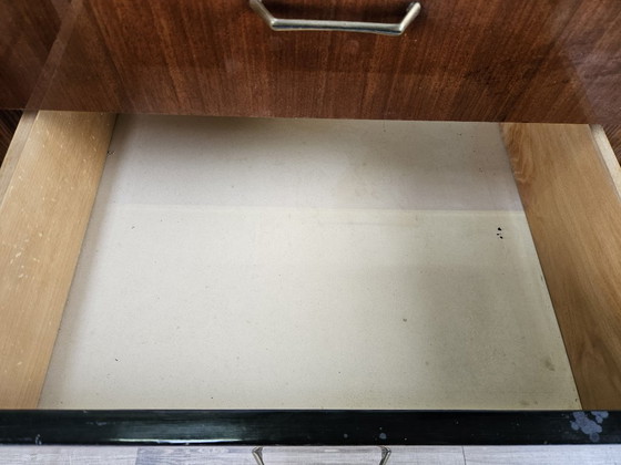 Image 1 of Vintage six-drawer mahogany burl dresser with glass top, 1960