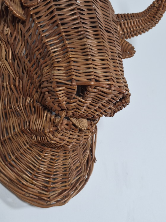 Busto Testa di Toro in Rattan Vintage Mid Century da Parete – Oggetti decorativi, Vimini (photo 8 of 13)