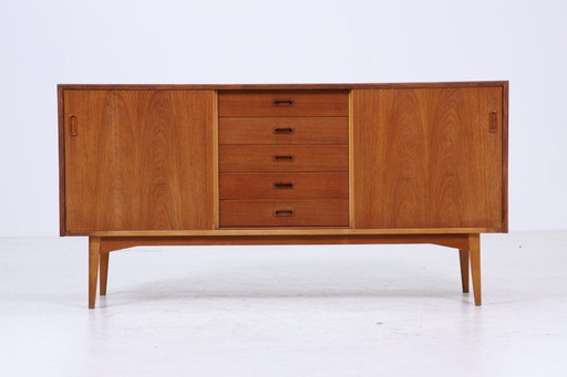 Vintage teak sideboard 60s | Mid - Century TV board with drawers & compartments Retro wood storage #05-61