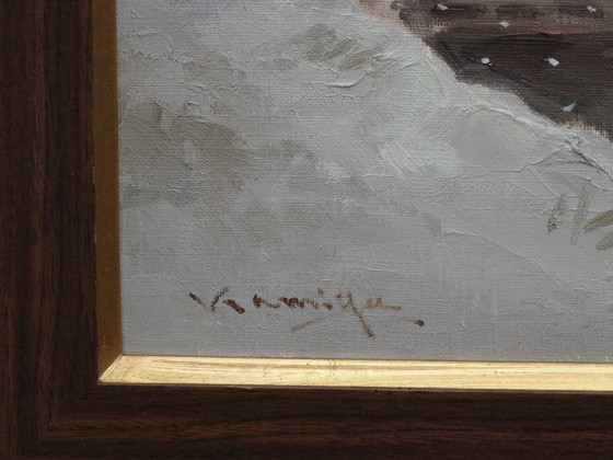 Image 1 of Winterlight in Japan, winter evening, Japanese village in the snow