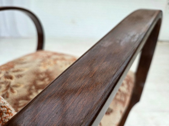 Image 1 of Fauteuil artdeco danois des années 1950, meuble en velours, bois de hêtre, retapissé.