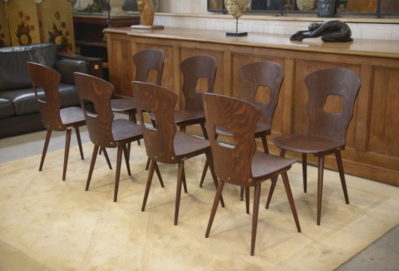Set of 8 Baumann “Gentiane” model chairs by Henri Julien, 1960s – Dining chairs, Wood (photo 12 of 14)
