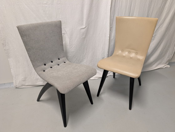 Unici: lotto di sedie a dondolo Van Os Culemborg, design olandese anni '50. – Sedie da pranzo, Skai (photo 3 of 14)