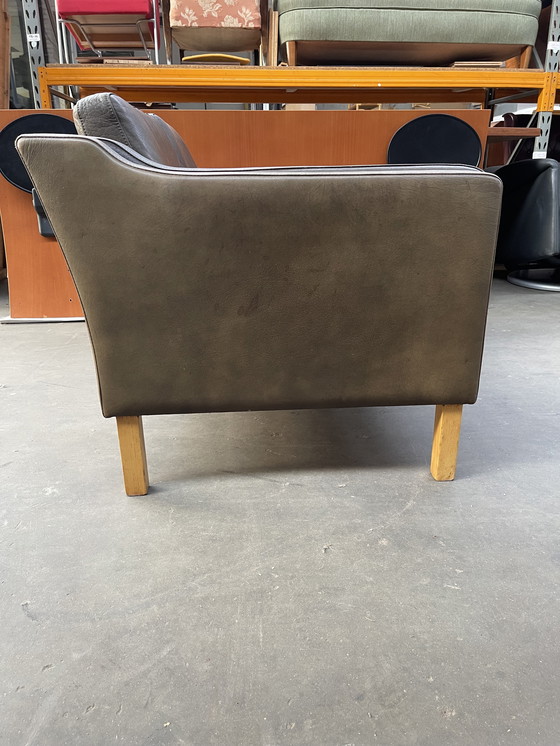 Image 1 of Vintage Scandinavian Design Two-Seat Brown Leather Sofa from 1970’s