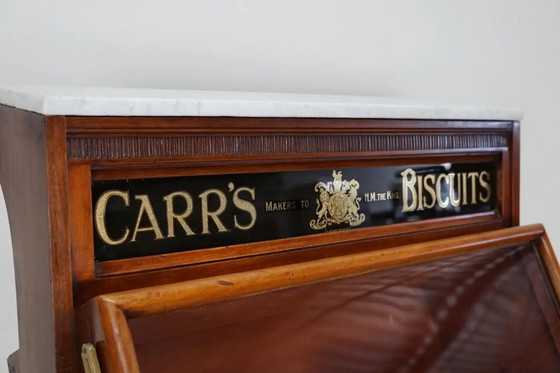 Image 1 of Victoriaanse Carr's Biscuits vitrinekast / winkelkast in hardhout, 19e eeuw