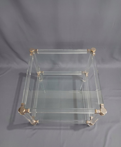 Table d'appoint de style Hollywood Regency en plexiglas et verre, années 1970