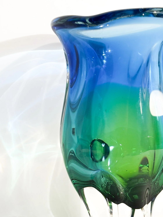 Vintage 70s Murano Sommerso Blue and Green Glass Vase (photo 7 of 7)