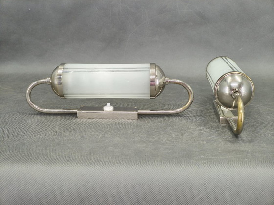 Image 1 of Par de apliques de pared Art Déco de níquel y cristal, década de 1930.