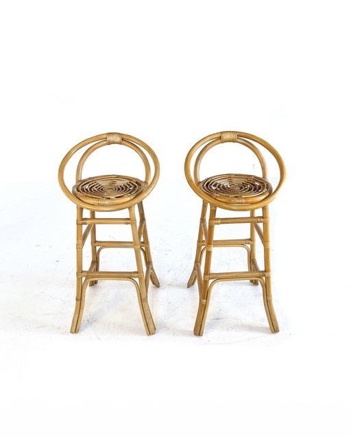 3x Tabouret de bar en rotin vintage '60