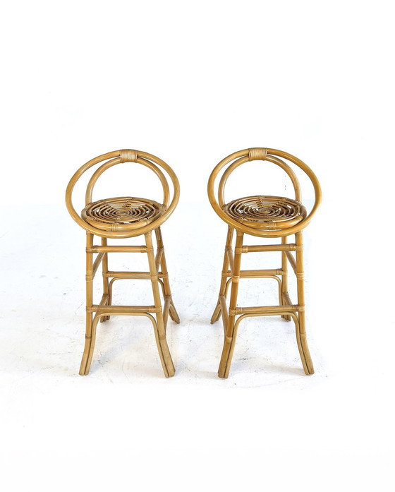Image 1 of 3x Vintage Rattan Barstool '60