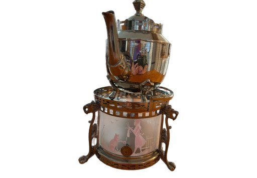 Antique Silvered Teapot With Glass Rechaud