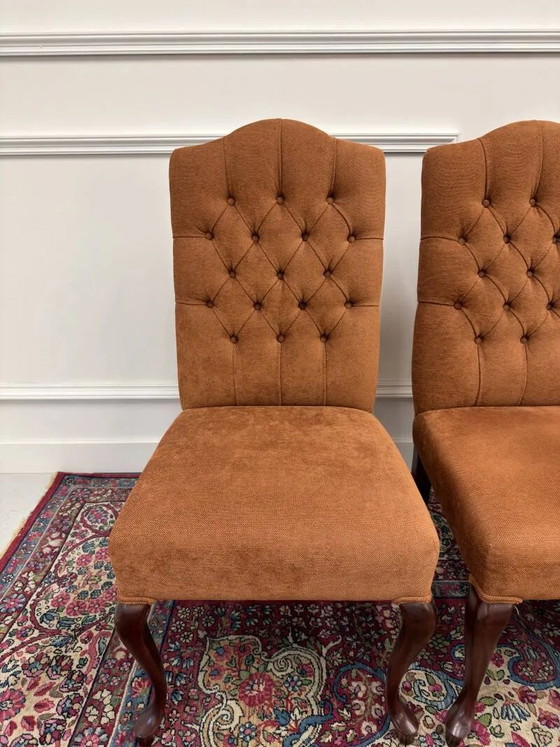 Ensemble de chaises Chesterfield classiques anglaises rembourrées, Chaises de salle à manger, Orange (photo 6 sur 18)