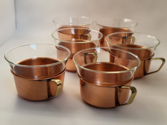 Image 1 of Tea Glasses in copper baskets.Schott&Mainz Germany.