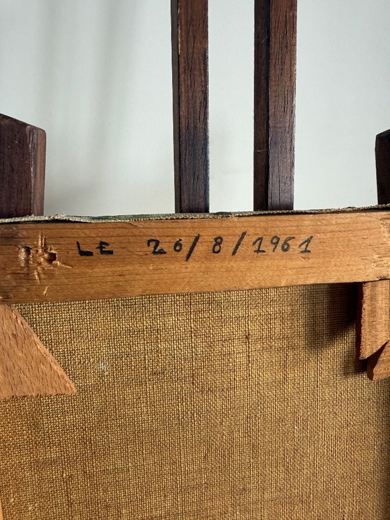 Antiek olieverfschilderij op canvas (1961) – Schilderijen & Tekeningen, Wood (photo 9 of 9)
