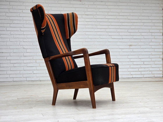 Image 1 of Anni '60, poltrona danese con schienale alto di Fritz Hansen, lana per mobili, legno di faggio.