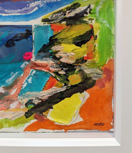 Image 1 of South Devon Seascape Painting 2 Coast Sea Nigel Waters Original Signed Framed 20x20cm