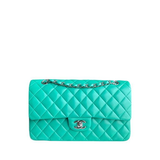 Chanel Classic Flap Medium - 25CM Quilted Lambskin Light Green Silver Hardware Series 16