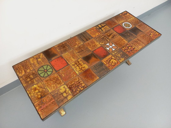 Image 1 of Table basse rectangulaire vintage Roche-Bobois en acier et céramique des années 60 70