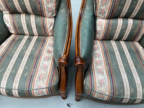 Image 1 of Set completo da soggiorno in stile Luigi XV - Divano 2 posti + 2 poltrone Bergère - Tessuto Jacquard - Comfort eccezionale