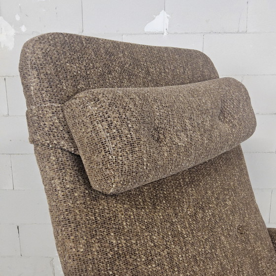 Image 1 of Vintage Verstelbare Relaxfauteuil Chroom / grijs / bruin stof / luie stoel / reclining chair