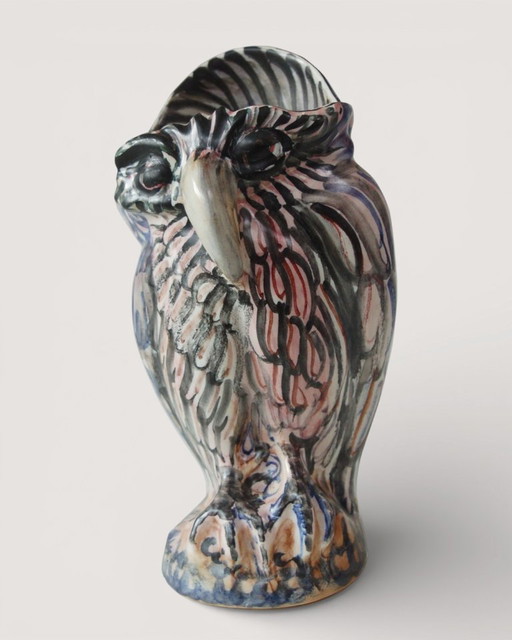 Vintage ceramic vase in the shape of a grotesque owl, Spain 1970s