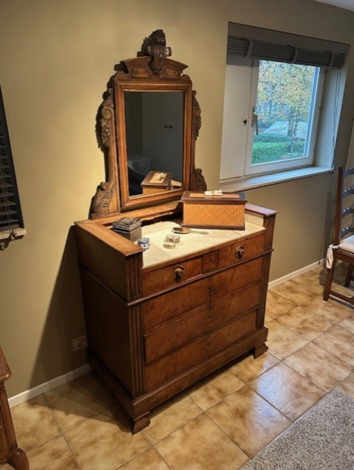 Dressoir marmer blad en met kantelbare spiegel