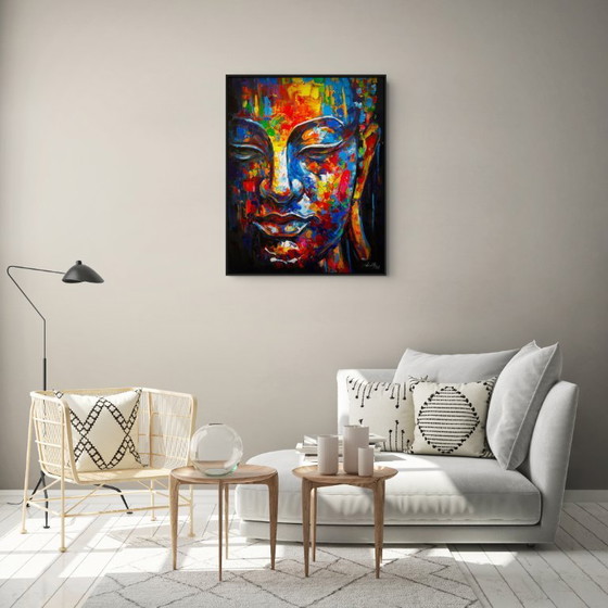 Image 1 of Unique hand-painted Buddha painting “Awakening” – Seksak Jaichumchen – 80×100 cm