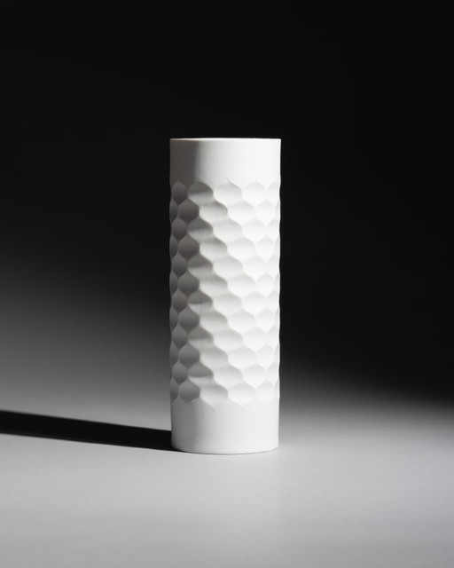 Jarrón grande de porcelana bisqué con relieve OP-Art alemán vintage, raro, Scherzer Werne Uhl