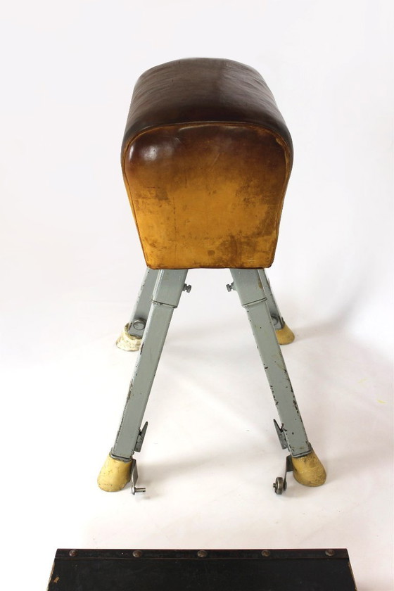 Image 1 of Cavallo da Ginnastica vintage in pelle con trampolino, anni '60, set di 2