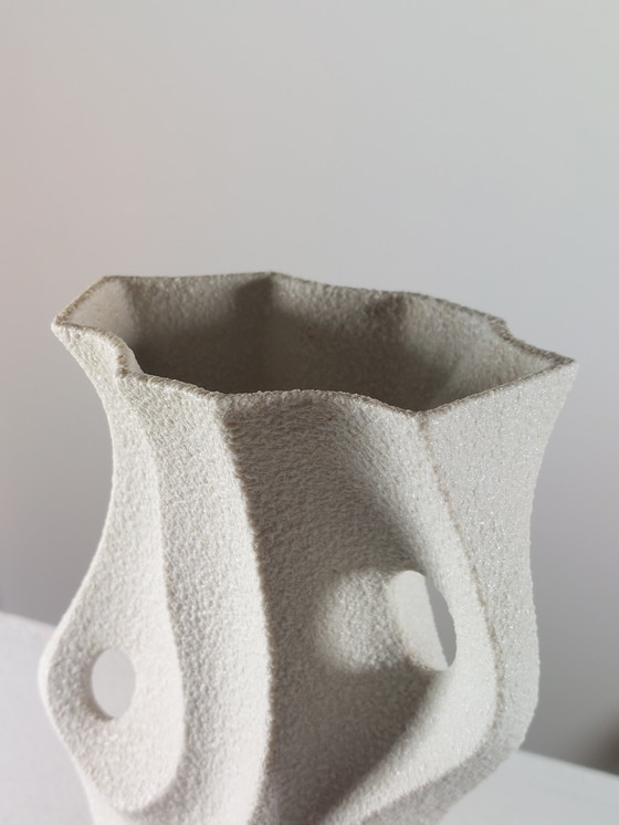 Image 1 of Organic Vintage Mid Century Bisque Porcelain Sgrafo Modern Vase