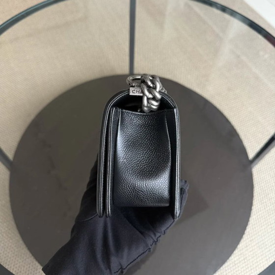 Image 1 of Chanel Boy Small - Caviar 20cm Chevron Grained Calfskin Black Leboy Ruthenium Silver Hardware Series 28