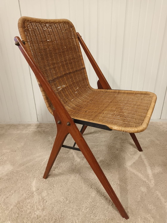 Mid-century stoel teak & rotan, Kuipstoelen, Hout, Bruin (foto 11 van 11)