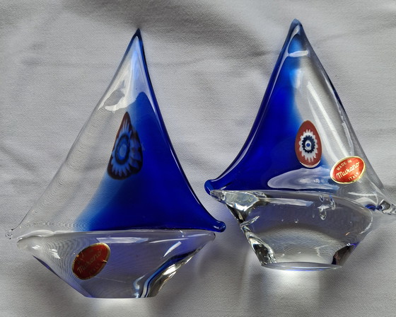 Image 1 of Set vintage di 2 barchette a vela in autentico vetro di Murano, risalenti agli anni '70 circa.