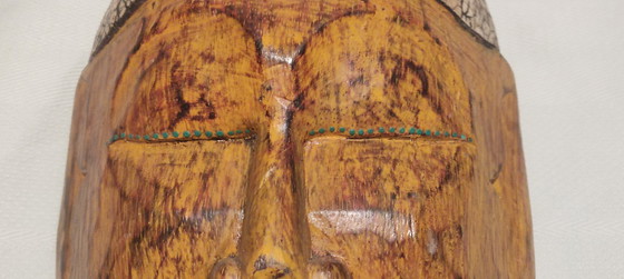 Image 1 of Maschera etnica in legno intagliato - Home decor vintage stile asiatico indonesiano