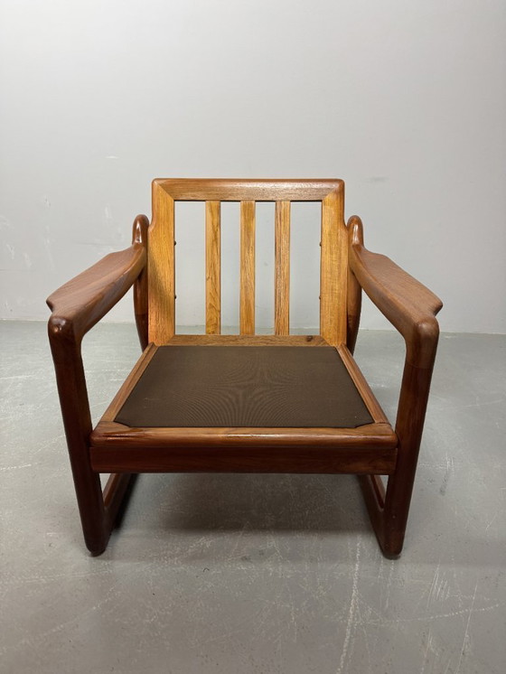 Image 1 of Set of 2 Mid-Century Design Komfort Solid Teak Wooden Lounge Chairs Attributed to Sven Ellekaer for Komfort, Denmark 1970s. 