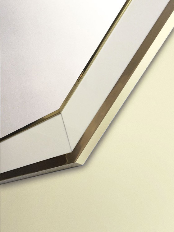 Image 1 of Vintage witte lak en messing spiegel van Jean Claude Mahey, 1970