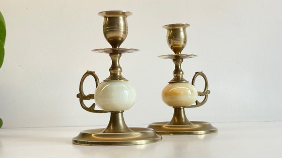 Image 1 of Candelieri vintage in onice, marmo e ottone
