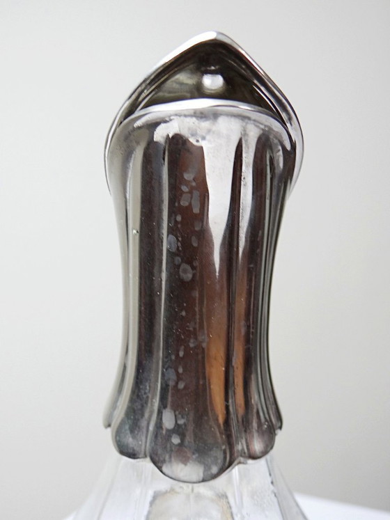Image 1 of Vintage glass and silver-plated metal ewer, modernist pitcher/carafe 1950-1970